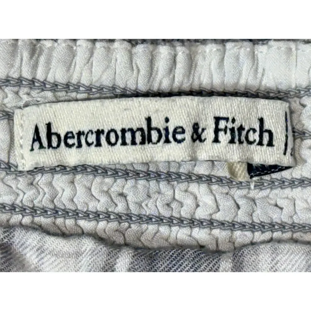 NEW Abercrombie & Fitch White Gray Plaid Smocked Long Puff Sleeve Blouse Size XS